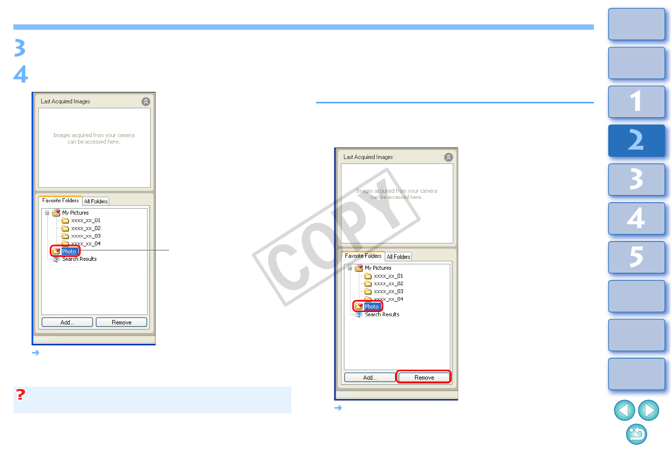 Deleting favorite folders, Cop y | Canon XT User Manual | Page 31 / 93
