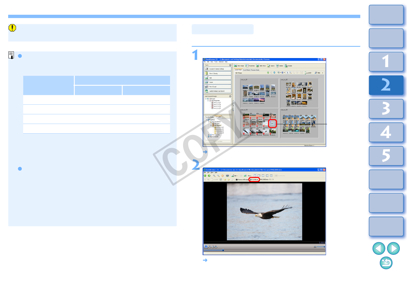 Cutting movies, Cop y | Canon XT User Manual | Page 42 / 93