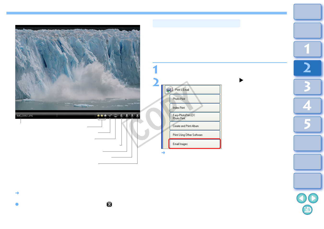 Sending an image by e-mail, Cop y | Canon XT User Manual | Page 45 / 93