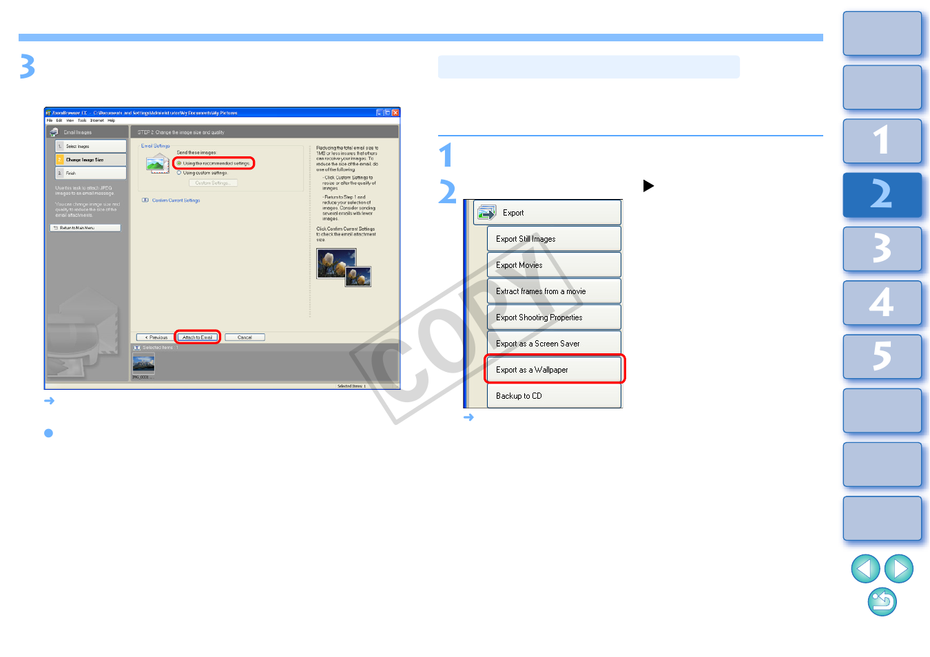 Creating wallpaper from an image, Cop y | Canon XT User Manual | Page 46 / 93