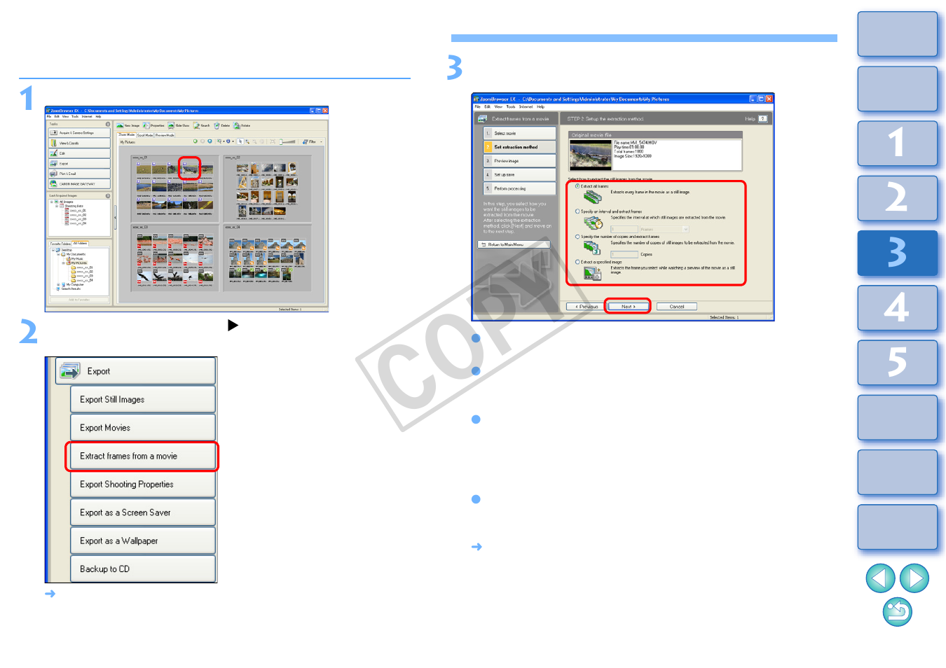 Extracting still images from a movie, Cop y | Canon XT User Manual | Page 59 / 93