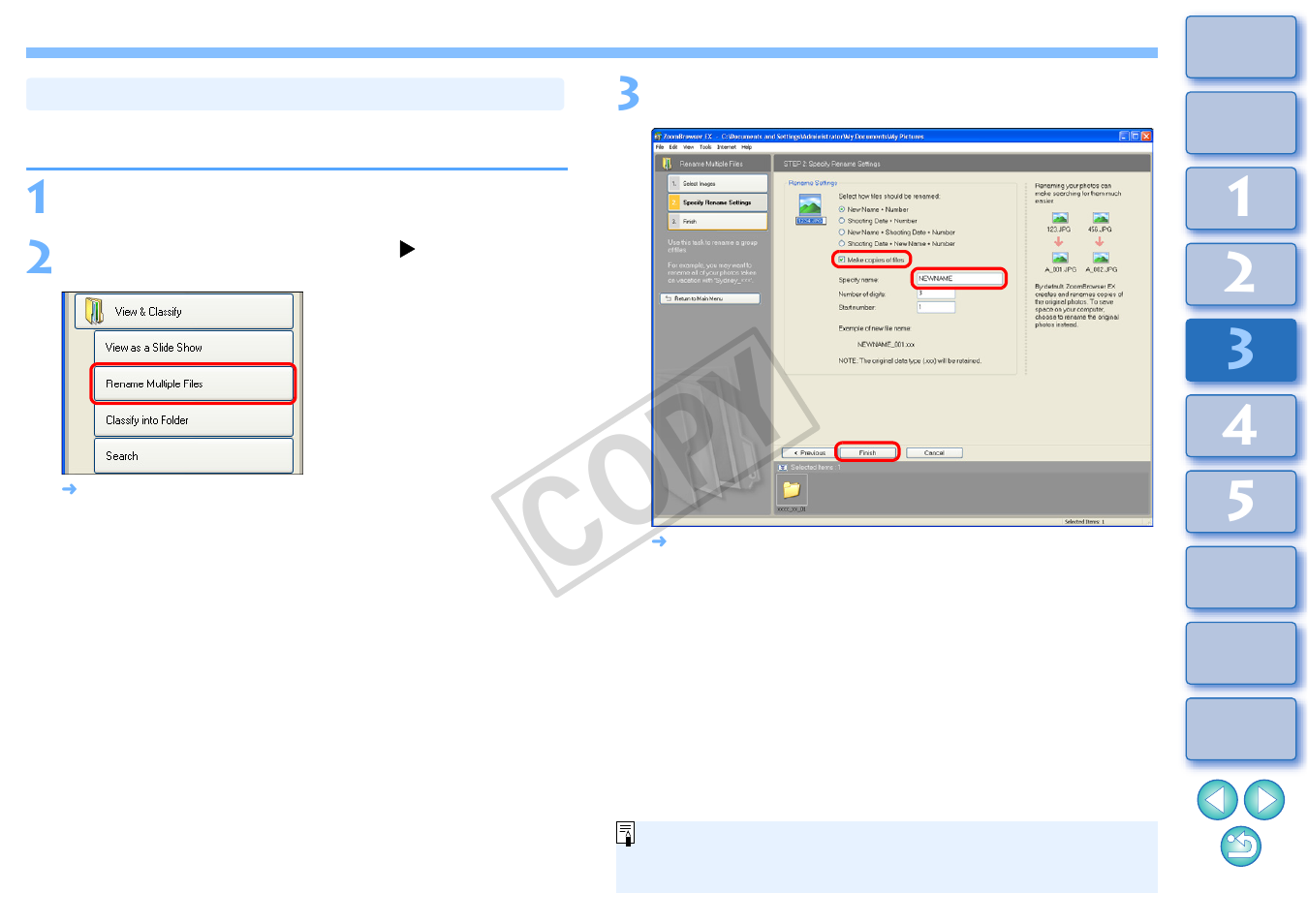 Saving multiple images with new file names, Cop y | Canon XT User Manual | Page 62 / 93
