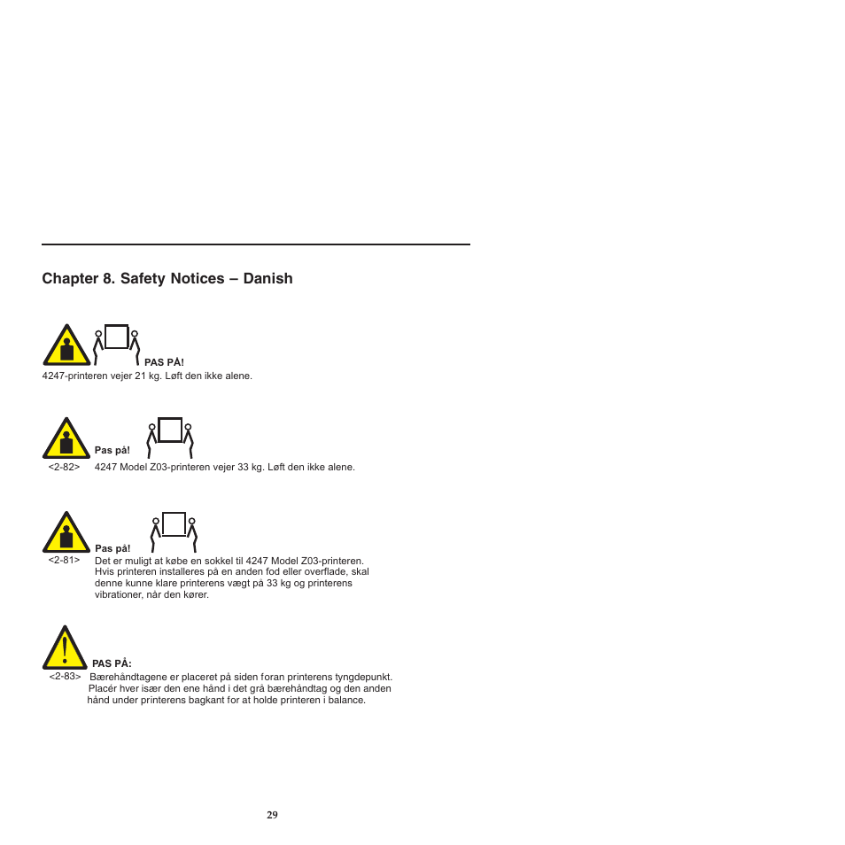 Chapter 8 safety notices -danish, Chapter 8. safety notices – danish | Compuprint 4247-L03 Safety Information User Manual | Page 33 / 122