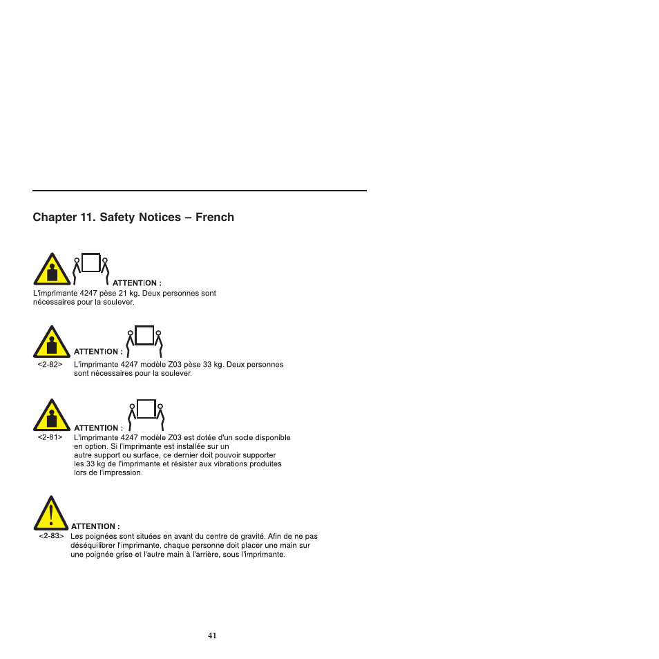 Chapter 11 safety notices -french, Chapter 11. safety notices – french | Compuprint 4247-L03 Safety Information User Manual | Page 45 / 122