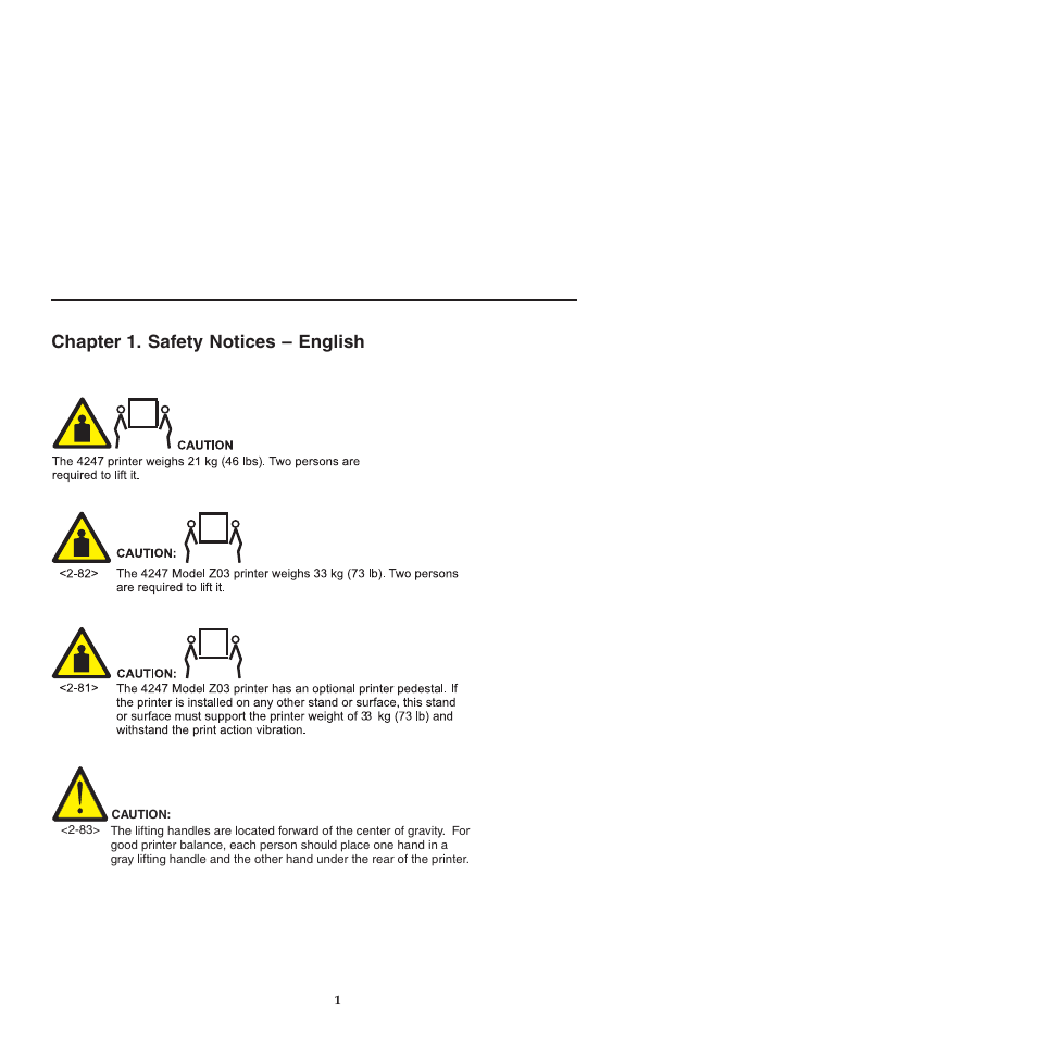 Chapter 1 safety notices -english, Chapter 1. safety notices – english | Compuprint 4247-L03 Safety Information User Manual | Page 5 / 122