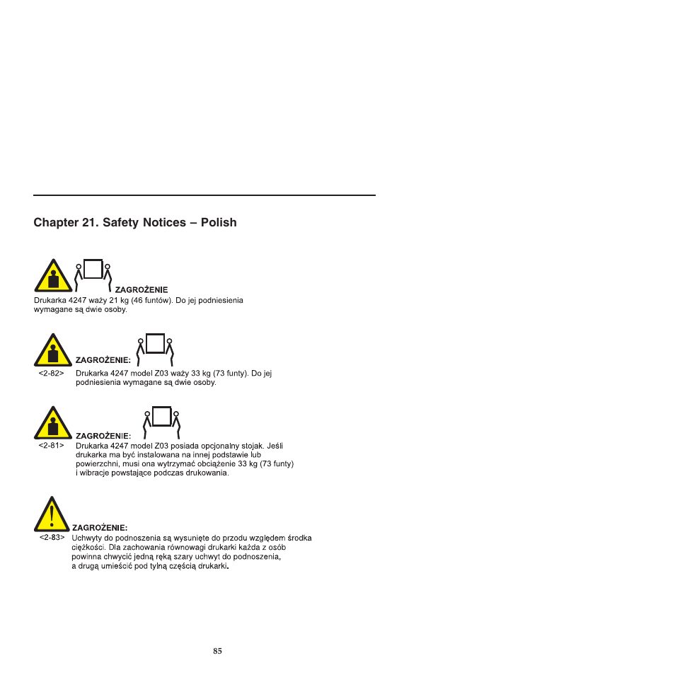 Chapter 21 safety notices -polish, Chapter 21. safety notices – polish | Compuprint 4247-L03 Safety Information User Manual | Page 89 / 122