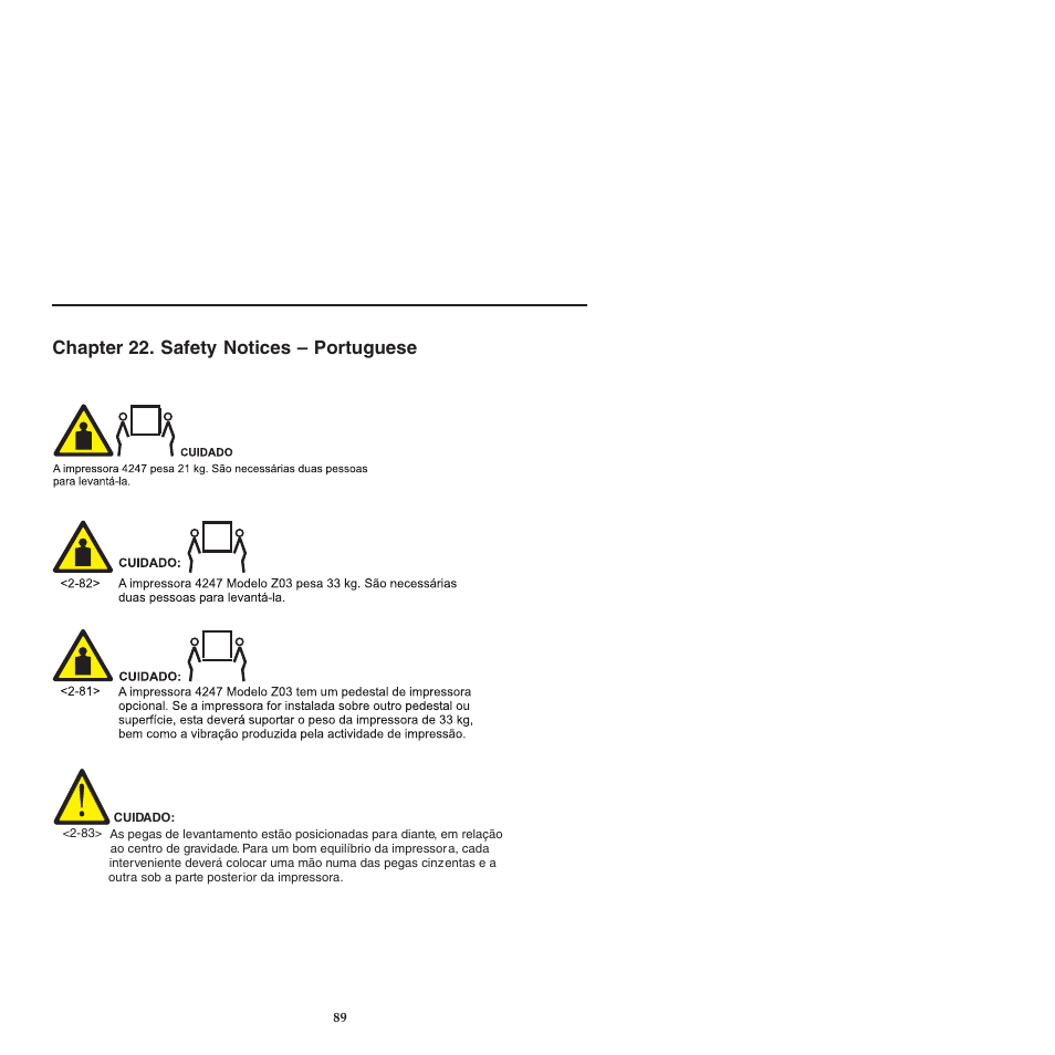 Chapter 22 safety notices -portuguese, Chapter 22. safety notices – portuguese | Compuprint 4247-L03 Safety Information User Manual | Page 93 / 122