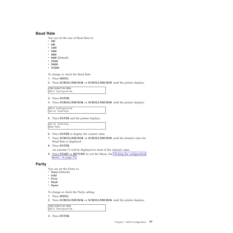 Baud rate, Parity | Compuprint 4247-Z03 User Manual | Page 113 / 204