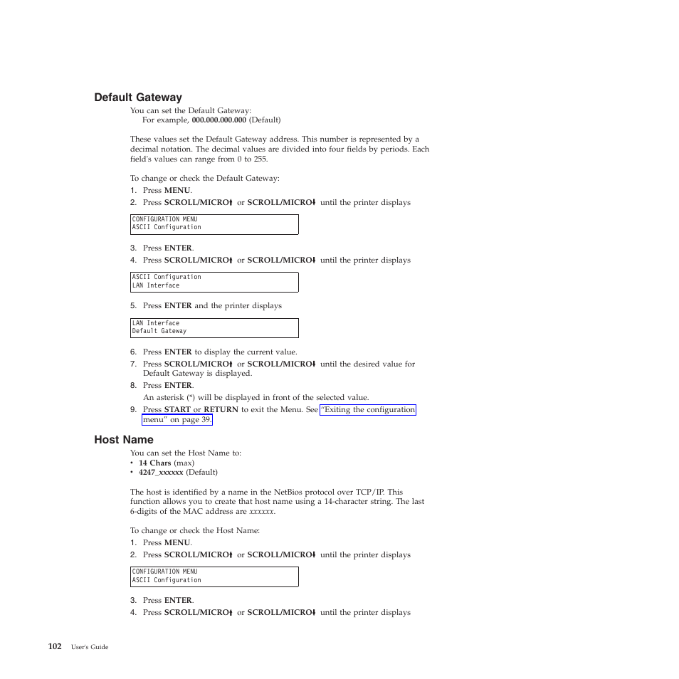 Default gateway, Host name | Compuprint 4247-Z03 User Manual | Page 118 / 204