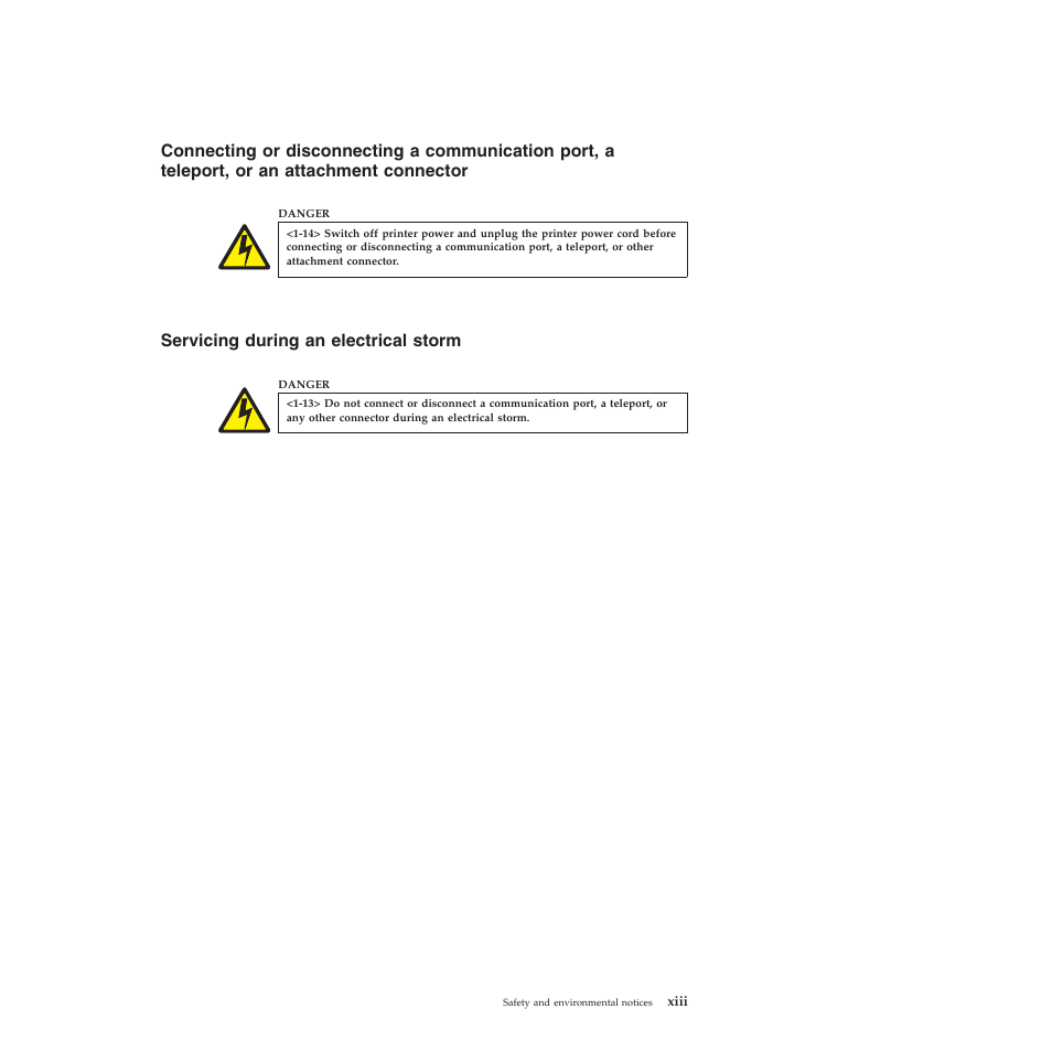 Servicing during an electrical storm, Xiii | Compuprint 4247-Z03 User Manual | Page 13 / 204