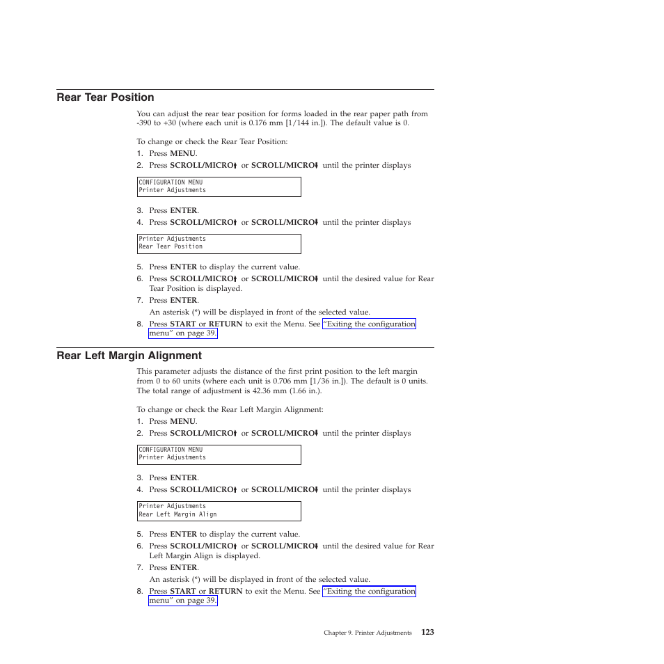 Rear tear position, Rear left margin alignment | Compuprint 4247-Z03 User Manual | Page 139 / 204