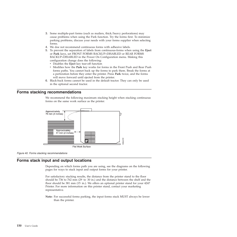 Forms stacking recommendations, Forms stack input and output locations | Compuprint 4247-Z03 User Manual | Page 166 / 204