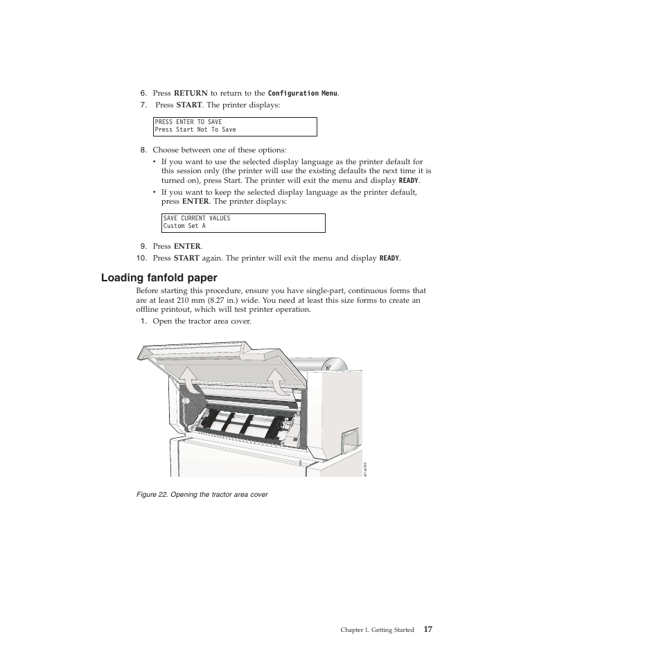 Loading fanfold paper, Opening the tractor area cover | Compuprint 4247-Z03 User Manual | Page 33 / 204