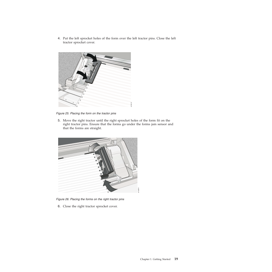 Placing the form on the tractor pins, Placing the forms on the right tractor pins | Compuprint 4247-Z03 User Manual | Page 35 / 204