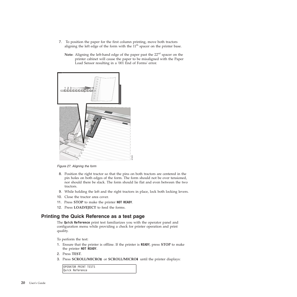 Aligning the form, Printing the quick reference as a test page | Compuprint 4247-Z03 User Manual | Page 36 / 204