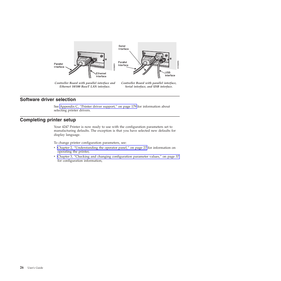 Software driver selection, Completing printer setup | Compuprint 4247-Z03 User Manual | Page 42 / 204