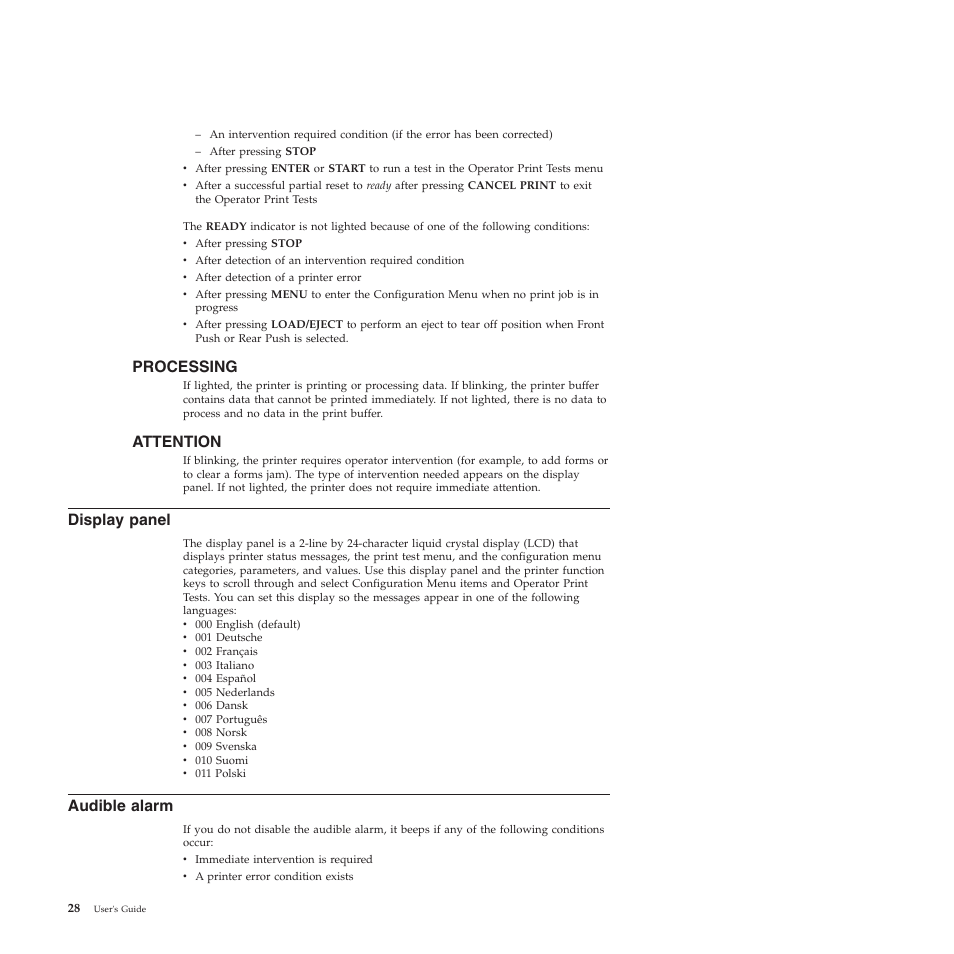 Processing, Attention, Display panel | Audible alarm | Compuprint 4247-Z03 User Manual | Page 44 / 204