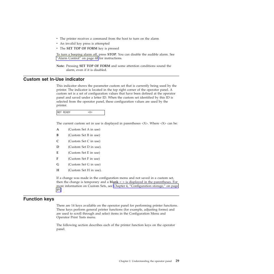 Custom set in-use indicator, Function keys | Compuprint 4247-Z03 User Manual | Page 45 / 204