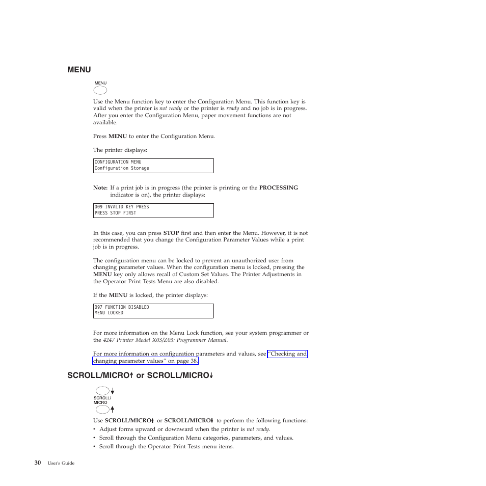 Menu, Scroll/micro↑ or scroll/micro | Compuprint 4247-Z03 User Manual | Page 46 / 204