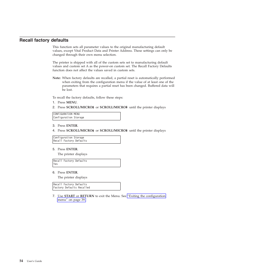 Recall factory defaults, Recall factory | Compuprint 4247-Z03 User Manual | Page 70 / 204