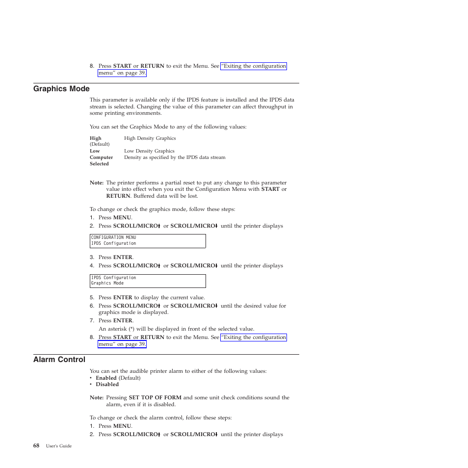 Graphics mode, Alarm control | Compuprint 4247-Z03 User Manual | Page 84 / 204