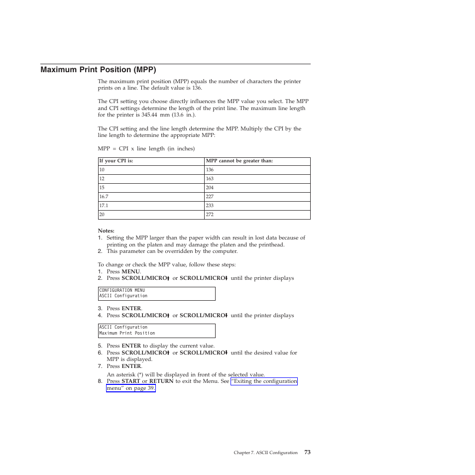 Maximum print position (mpp) | Compuprint 4247-Z03 User Manual | Page 89 / 204