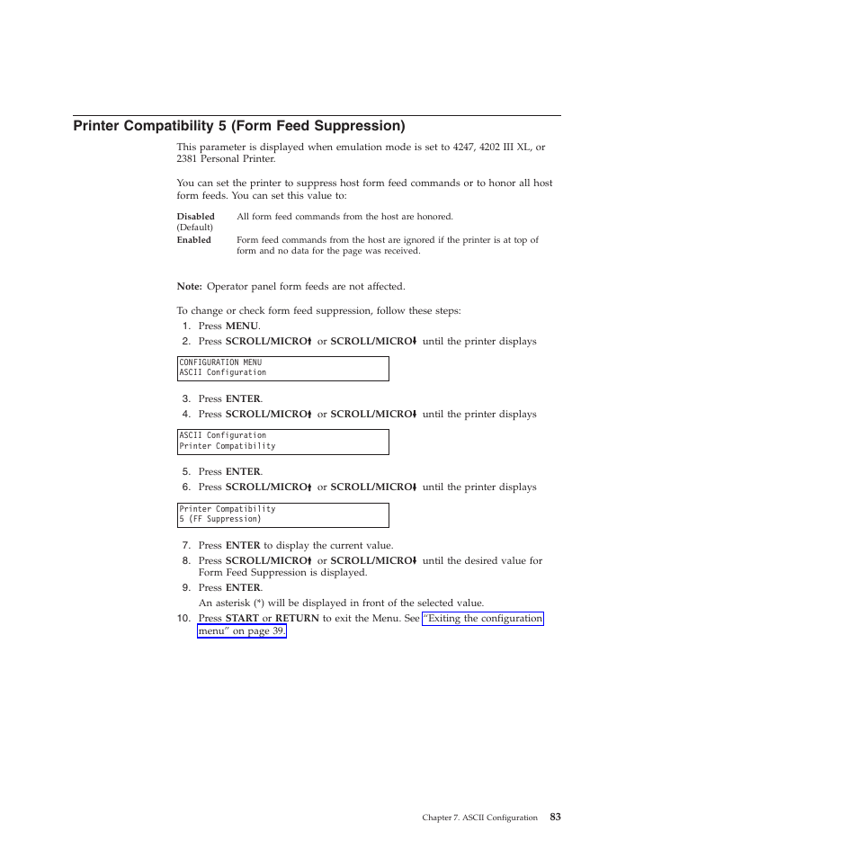 Printer compatibility 5 (form feed suppression) | Compuprint 4247-Z03 User Manual | Page 99 / 204