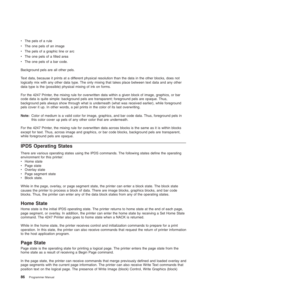 Ipds operating states, Home state, Page state | Compuprint 4247-Z03 Programmer Manual User Manual | Page 106 / 380