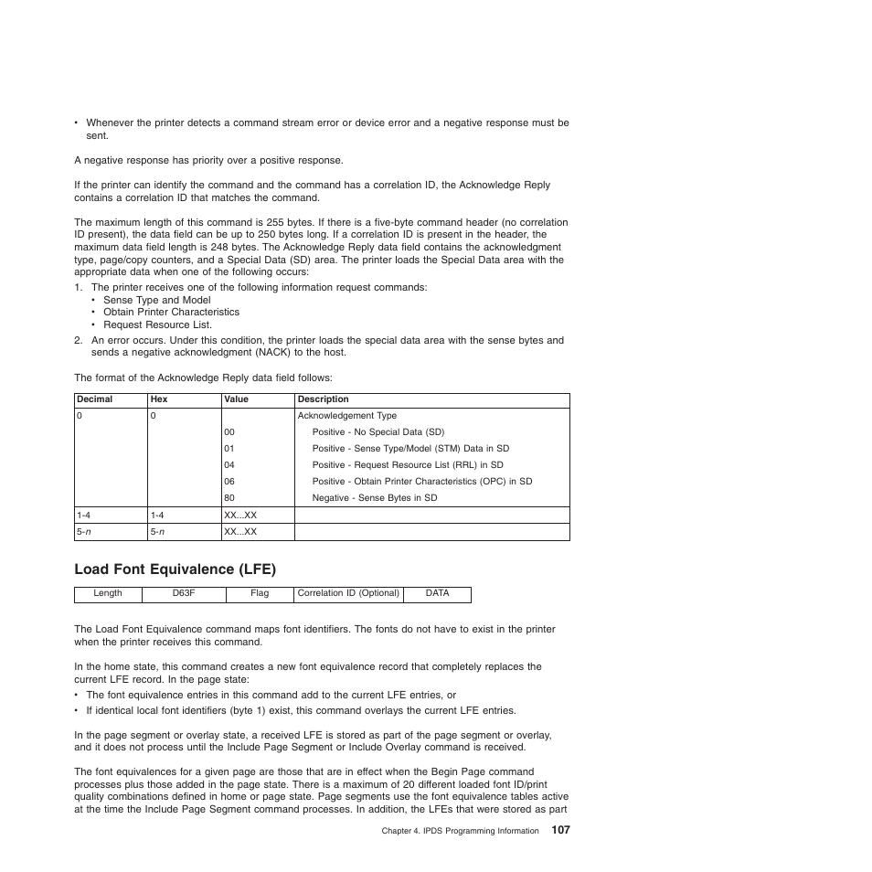 Load font equivalence (lfe) | Compuprint 4247-Z03 Programmer Manual User Manual | Page 127 / 380