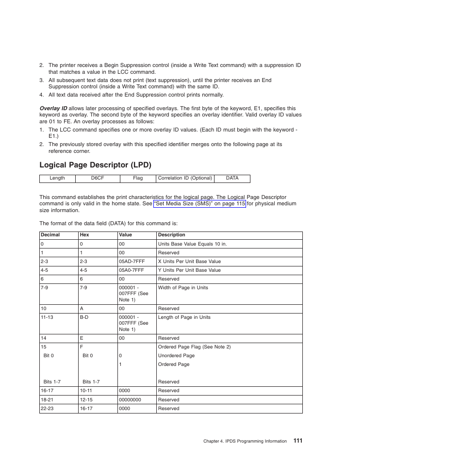 Logical page descriptor (lpd) | Compuprint 4247-Z03 Programmer Manual User Manual | Page 131 / 380