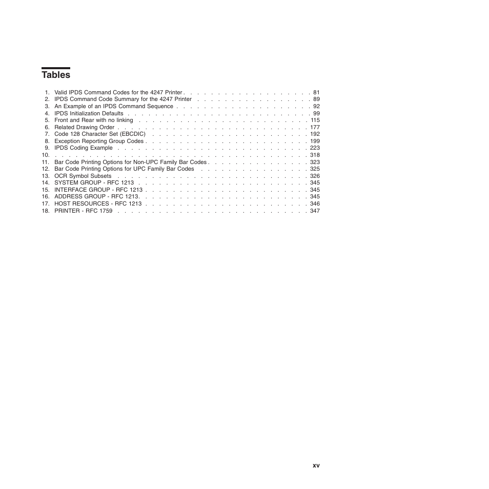 Tables | Compuprint 4247-Z03 Programmer Manual User Manual | Page 15 / 380