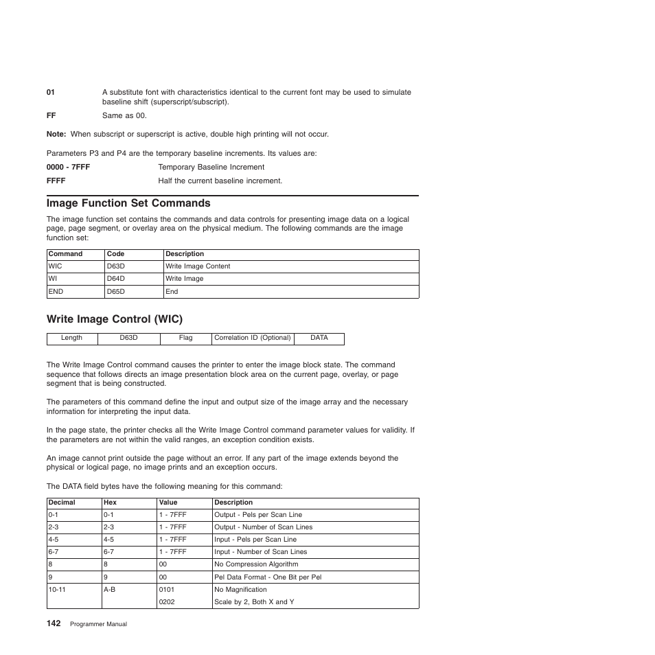 Image function set commands, Write image control (wic) | Compuprint 4247-Z03 Programmer Manual User Manual | Page 162 / 380