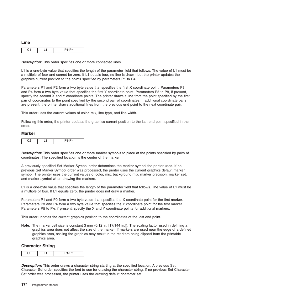 Line, Marker, Character string | Compuprint 4247-Z03 Programmer Manual User Manual | Page 194 / 380