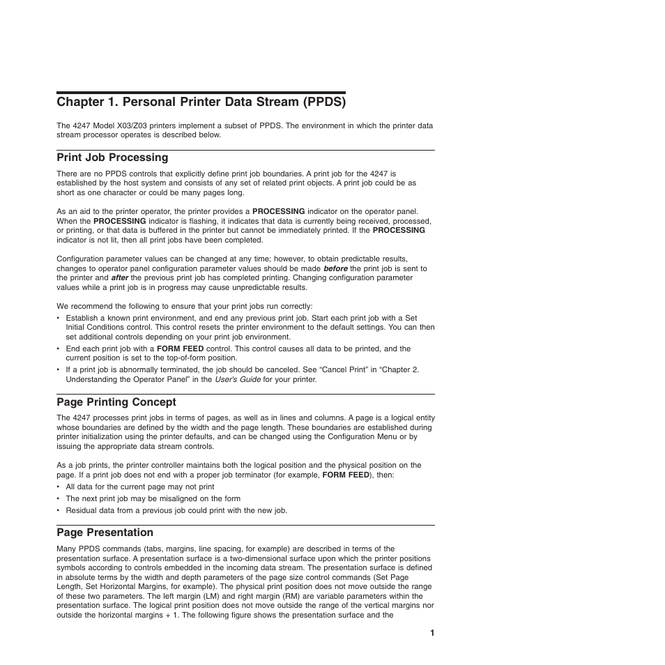 Chapter 1. personal printer data stream (ppds), Print job processing | Compuprint 4247-Z03 Programmer Manual User Manual | Page 21 / 380