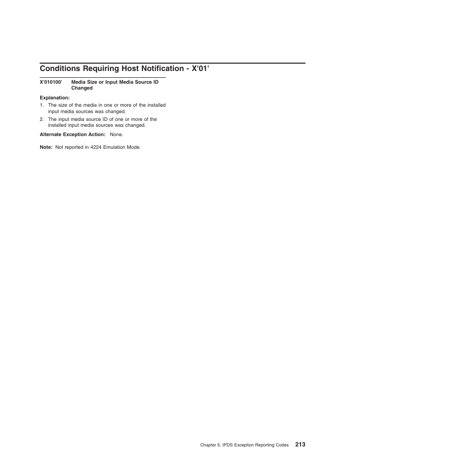 Conditions requiring host notification - x'01 | Compuprint 4247-Z03 Programmer Manual User Manual | Page 233 / 380