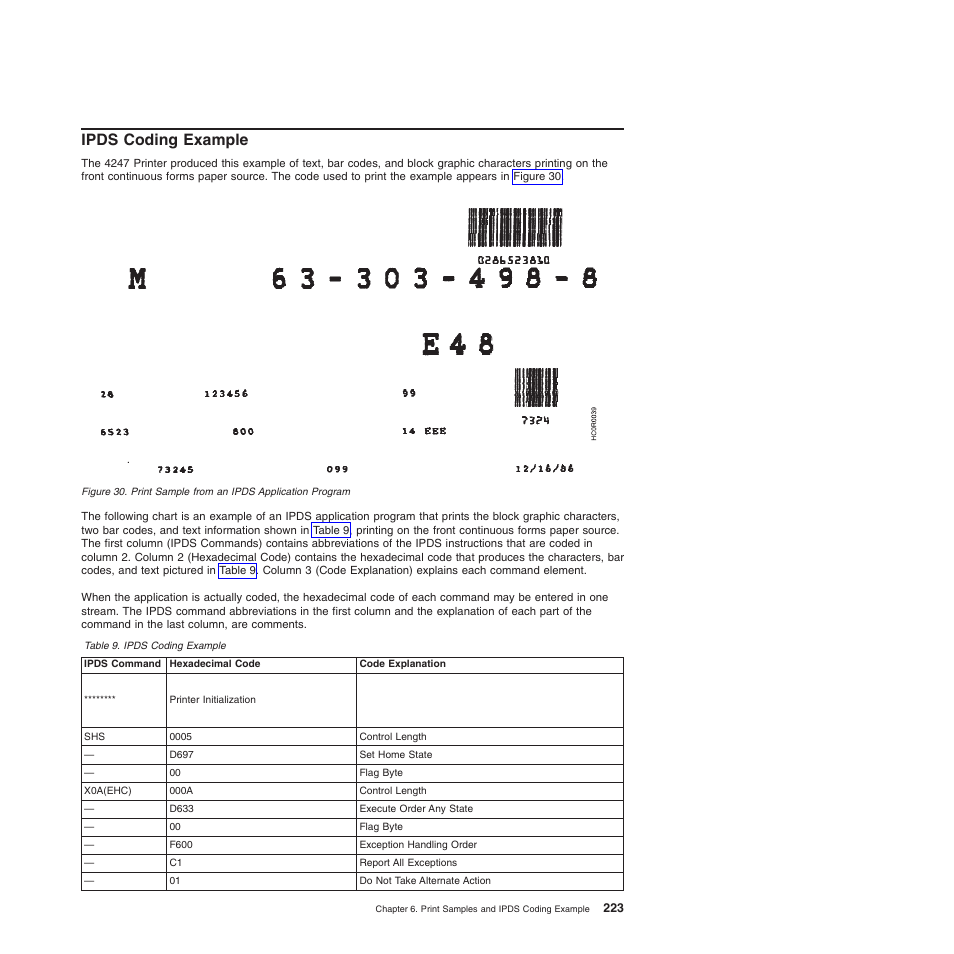 Ipds coding example, Print sample from an ipds application program | Compuprint 4247-Z03 Programmer Manual User Manual | Page 243 / 380