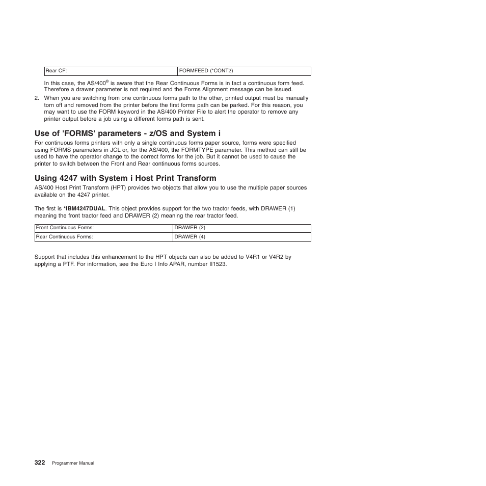 Use of 'forms' parameters - z/os and system i, Using 4247 with system i host print transform | Compuprint 4247-Z03 Programmer Manual User Manual | Page 342 / 380