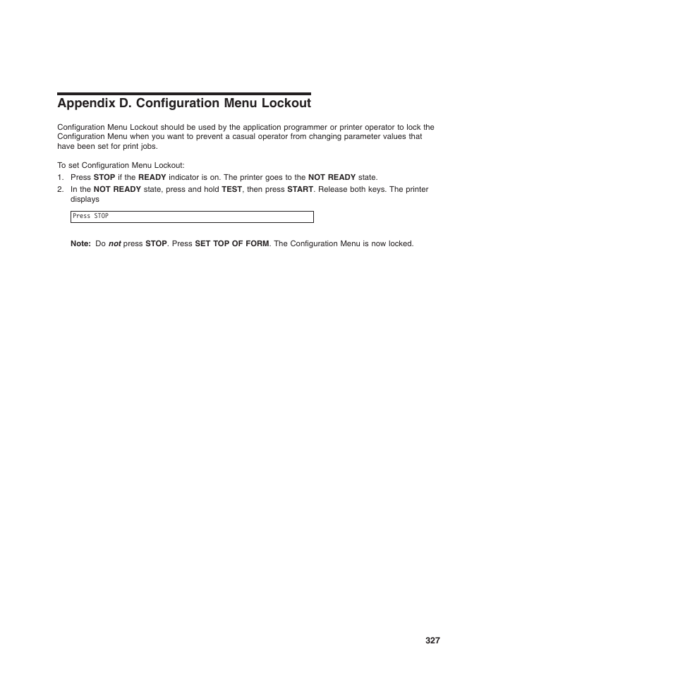 Appendix d. configuration menu lockout | Compuprint 4247-Z03 Programmer Manual User Manual | Page 347 / 380