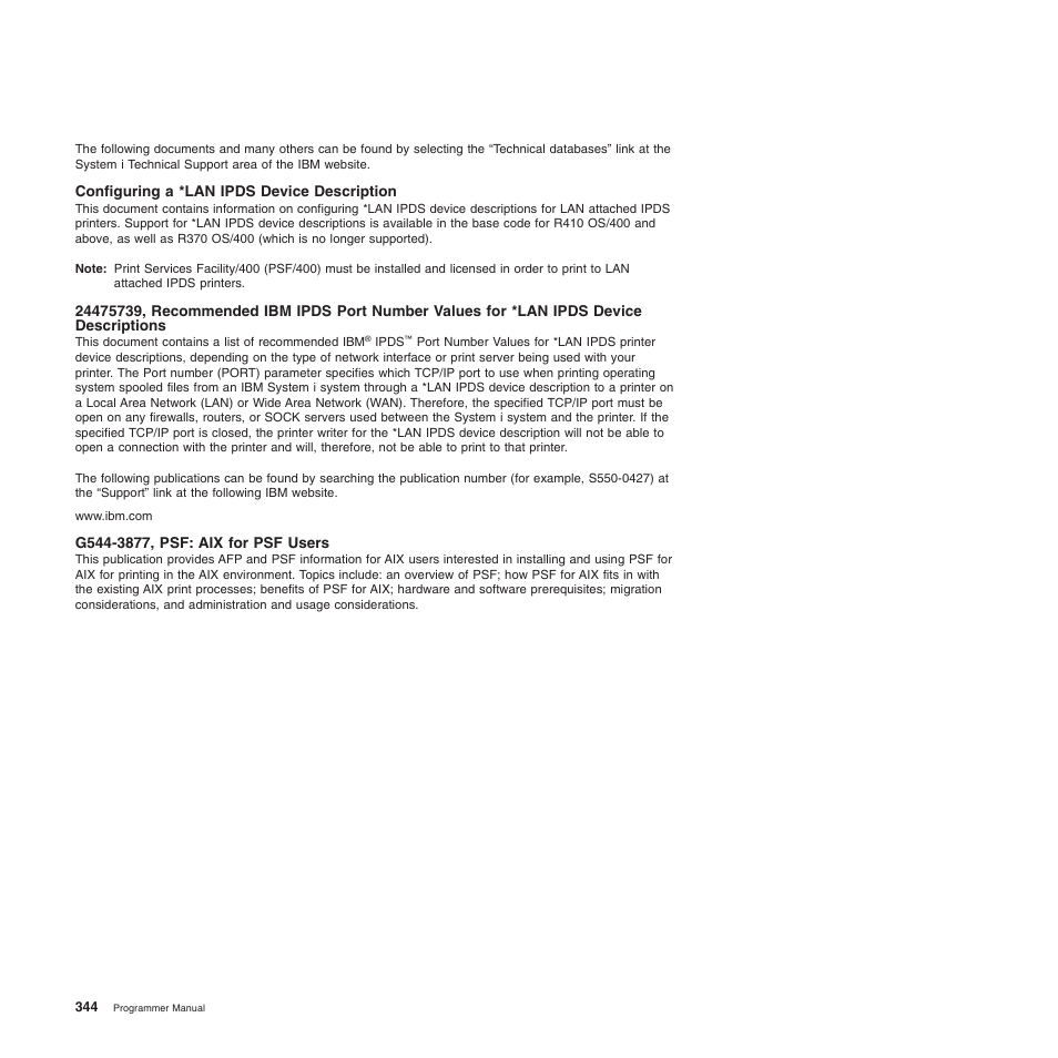 Configuring a *lan ipds device description, G544-3877, psf: aix for psf users | Compuprint 4247-Z03 Programmer Manual User Manual | Page 364 / 380