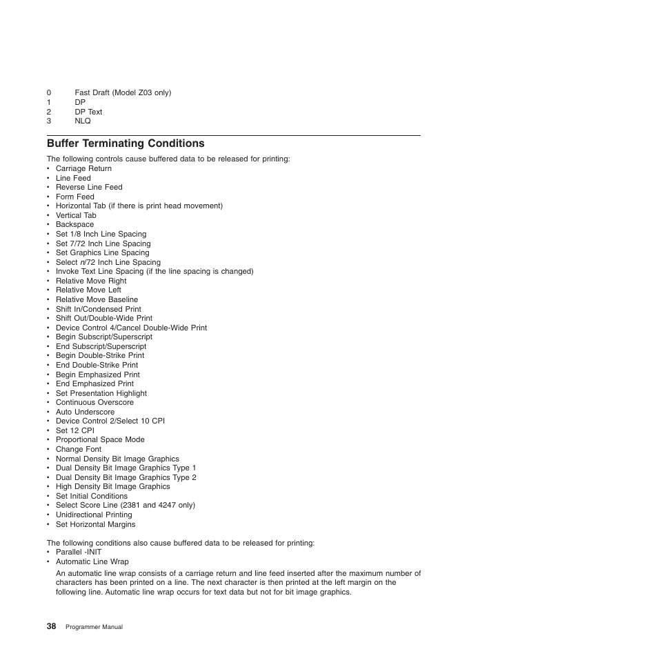 Buffer terminating conditions | Compuprint 4247-Z03 Programmer Manual User Manual | Page 58 / 380