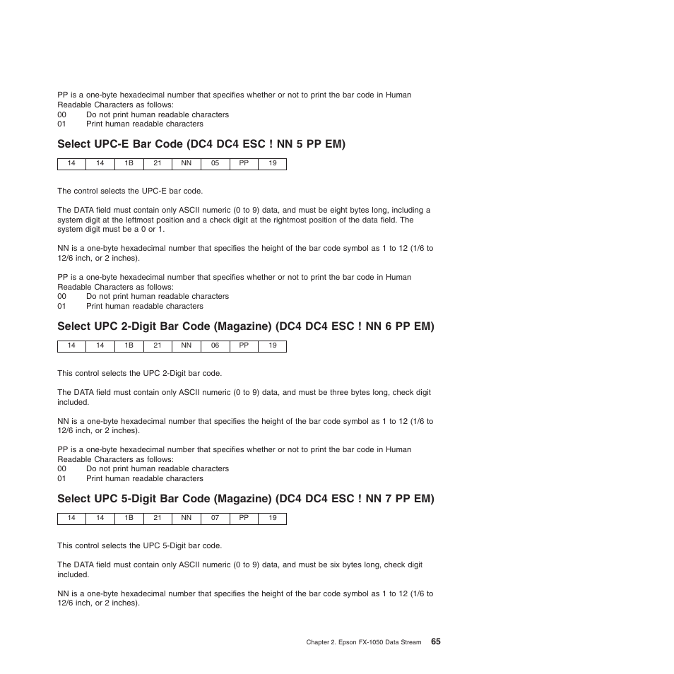 Select upc-e bar code (dc4 dc4 esc ! nn 5 pp em) | Compuprint 4247-Z03 Programmer Manual User Manual | Page 85 / 380