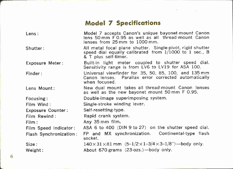 Canon Model 7 User Manual | Page 6 / 48