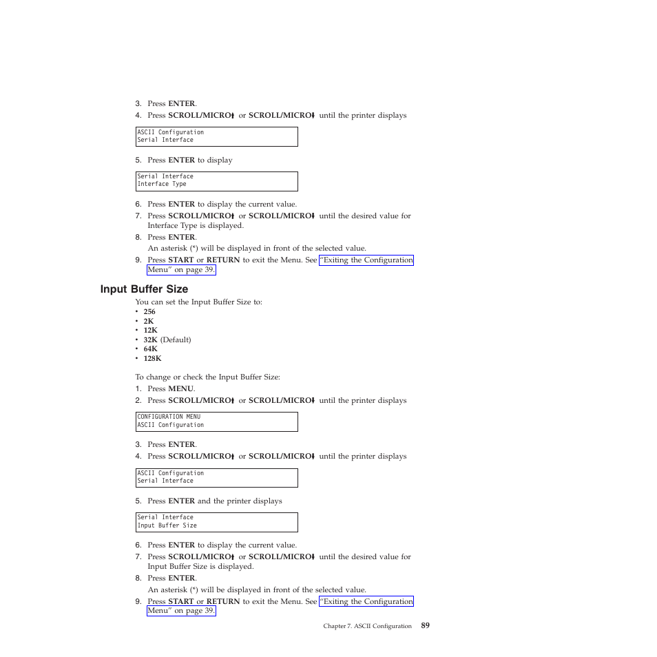 Input buffer size | Compuprint 4247-X03 User Manual | Page 105 / 200