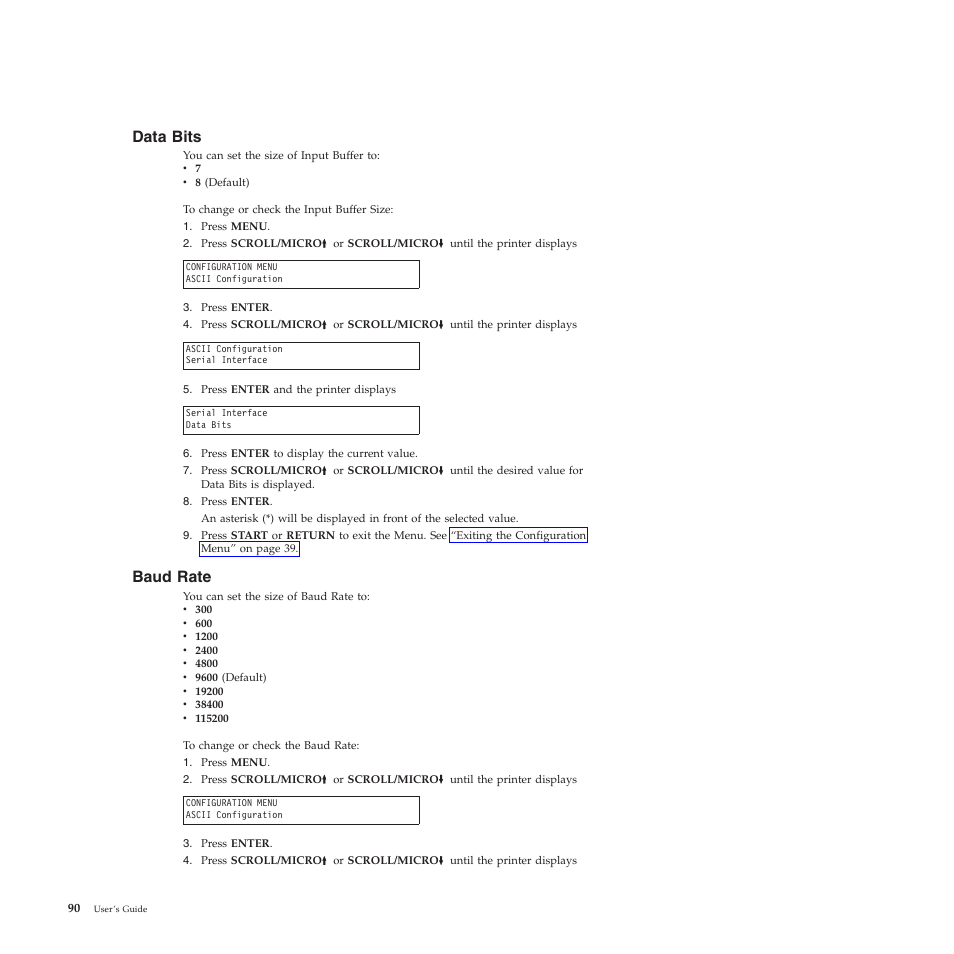 Data bits, Baud rate | Compuprint 4247-X03 User Manual | Page 106 / 200