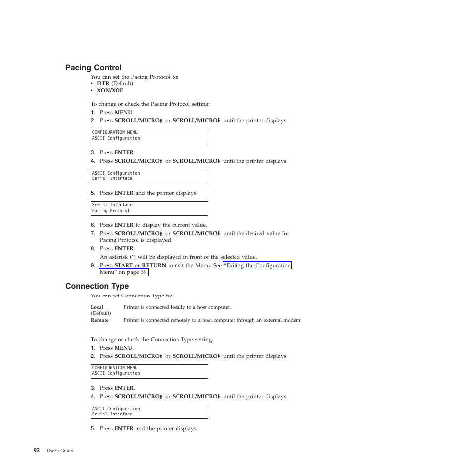Pacing control, Connection type | Compuprint 4247-X03 User Manual | Page 108 / 200