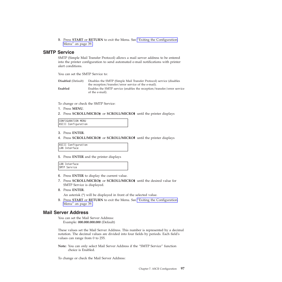 Smtp service, Mail server address | Compuprint 4247-X03 User Manual | Page 113 / 200