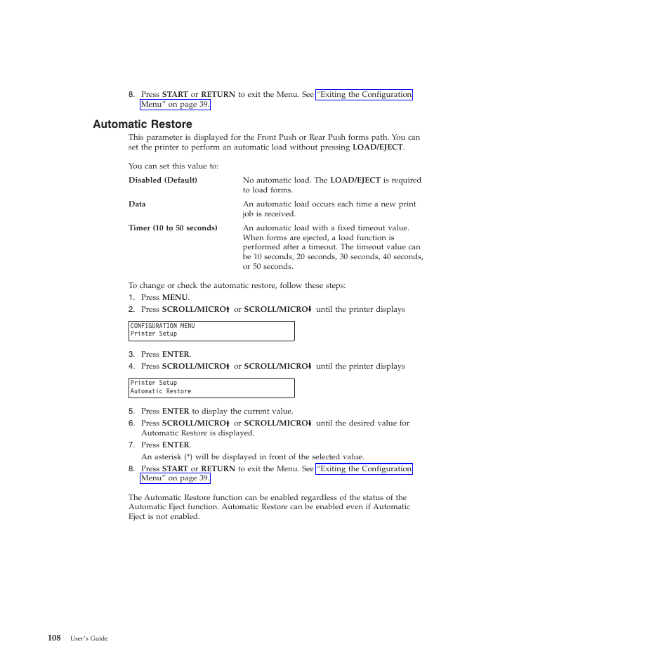 Automatic restore | Compuprint 4247-X03 User Manual | Page 124 / 200