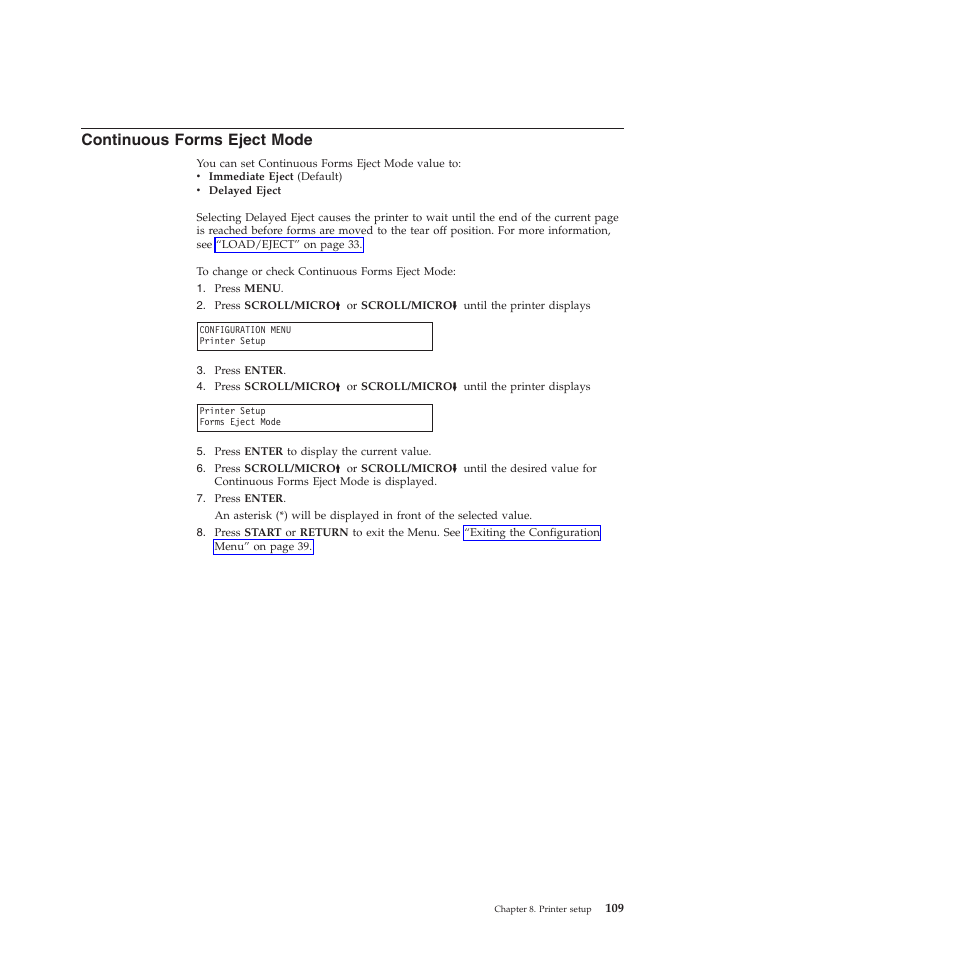 Continuous forms eject mode | Compuprint 4247-X03 User Manual | Page 125 / 200