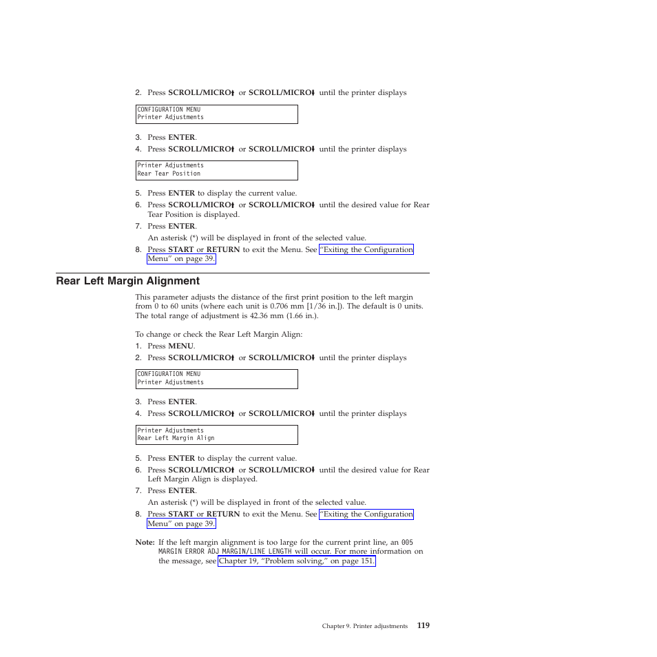 Rear left margin alignment | Compuprint 4247-X03 User Manual | Page 135 / 200