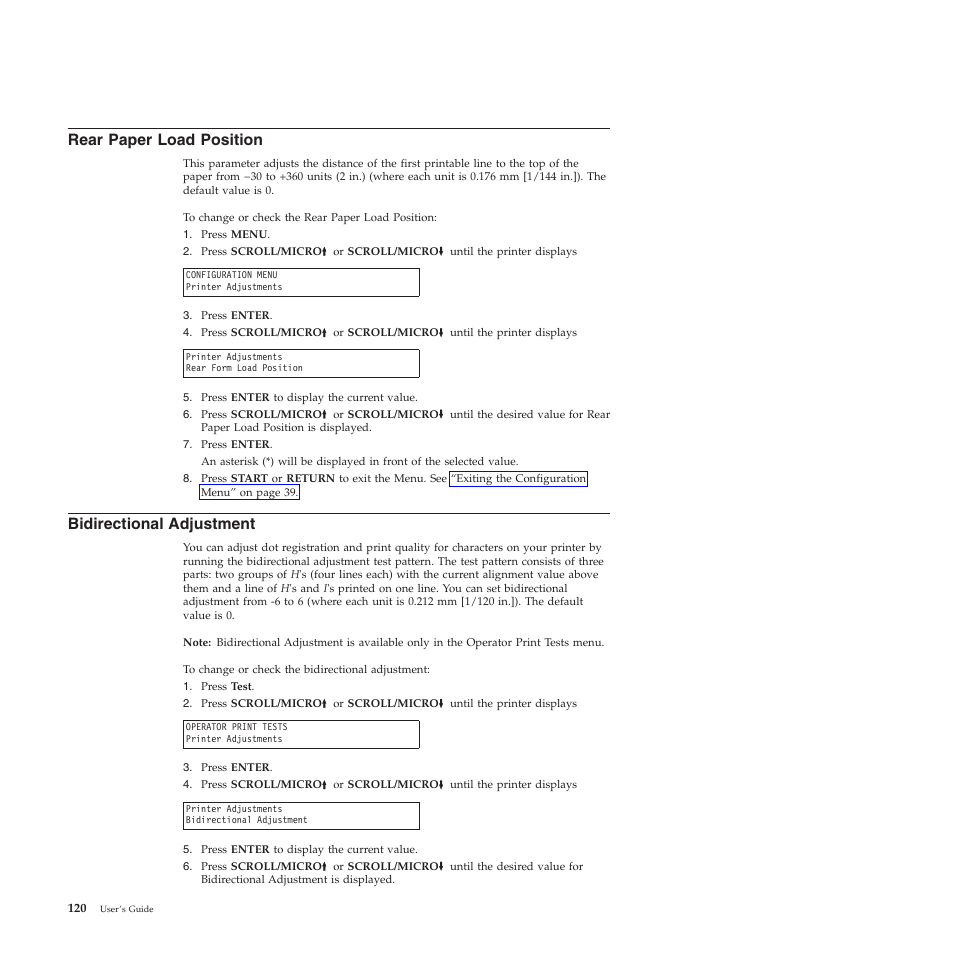 Rear paper load position, Bidirectional adjustment | Compuprint 4247-X03 User Manual | Page 136 / 200